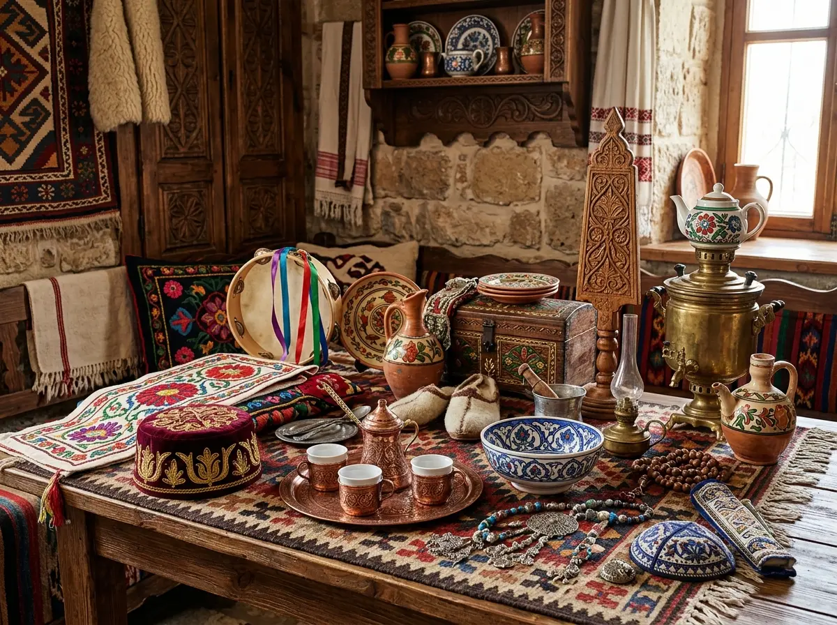 разнообразные символы этнических культур, традиционные орнаменты и предметы быта народов Крыма